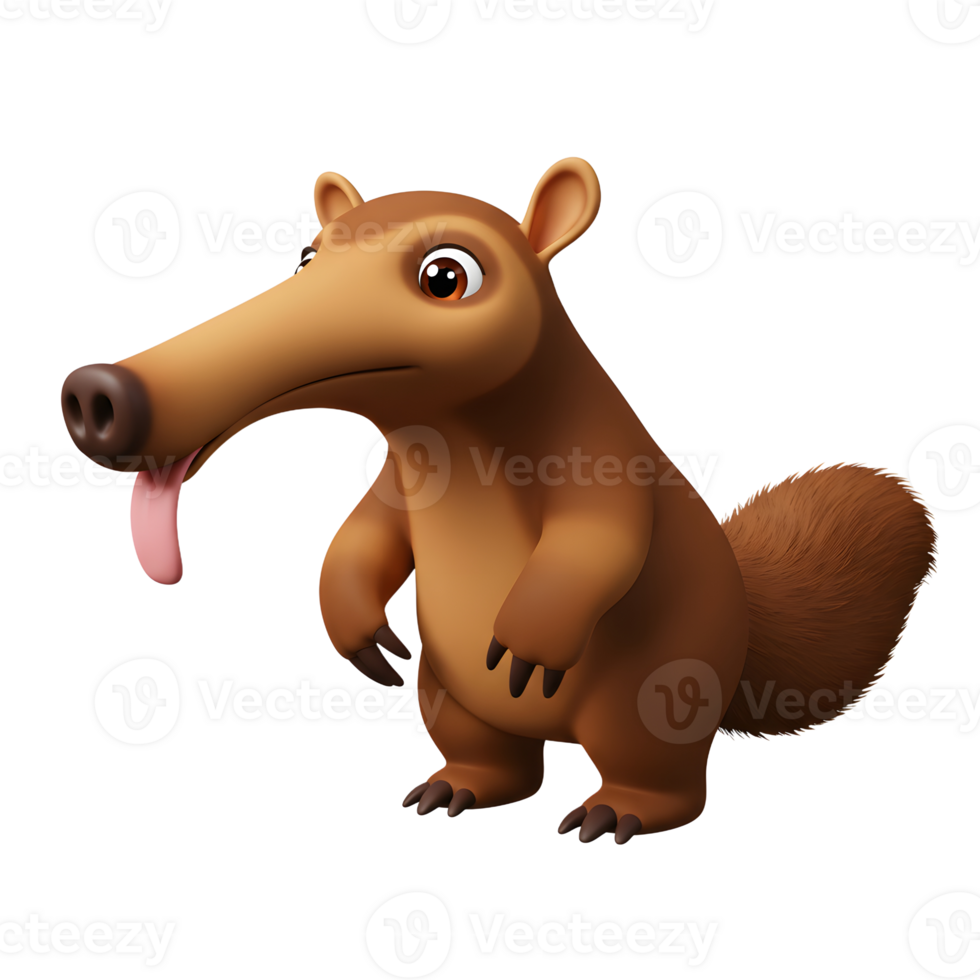 Cartoon Anteater Standing with Tongue Out on White Background Illustration png