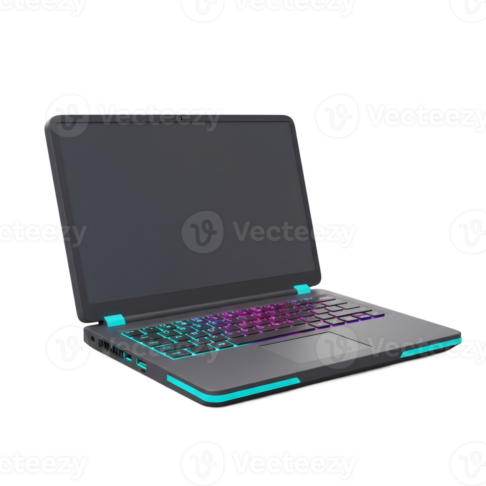 Open laptop with illuminated keyboard on white background studio shot png