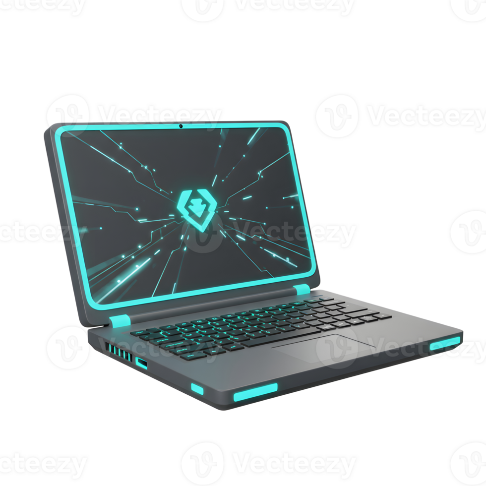 Modern Laptop with Glowing Neon Accents and Technology Design Display png