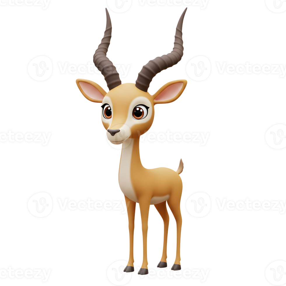 Cartoon Antelope Standing Upright on White Background with Adorable Expression png