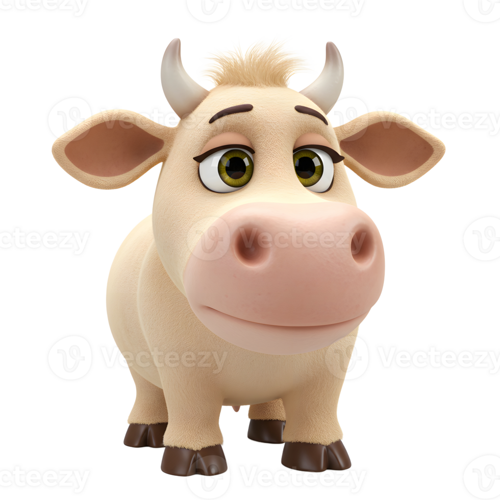 Cartoon Cow Standing with Friendly Expression on White Background png