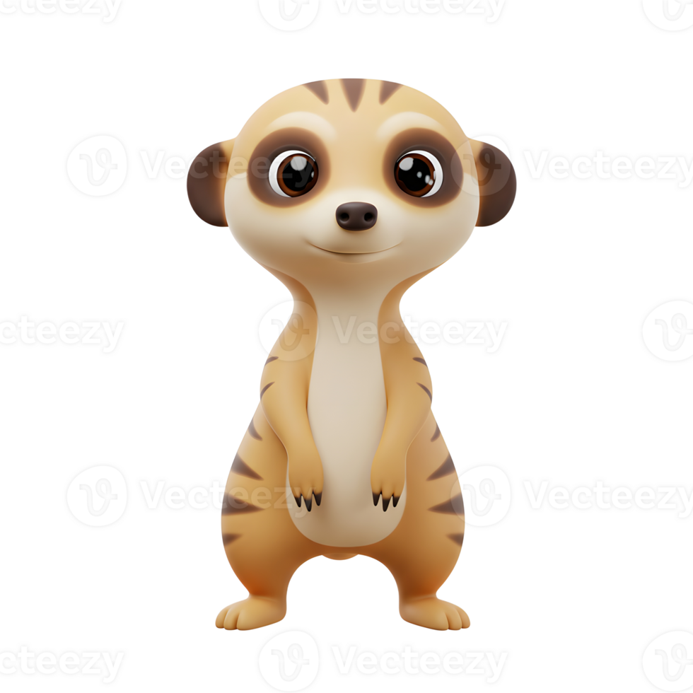 Cartoon Meerkat Standing Upright with a Curious and Friendly Expression png