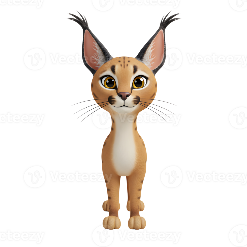 Cartoon Caracal Standing Upright Looking Forward On White Background png