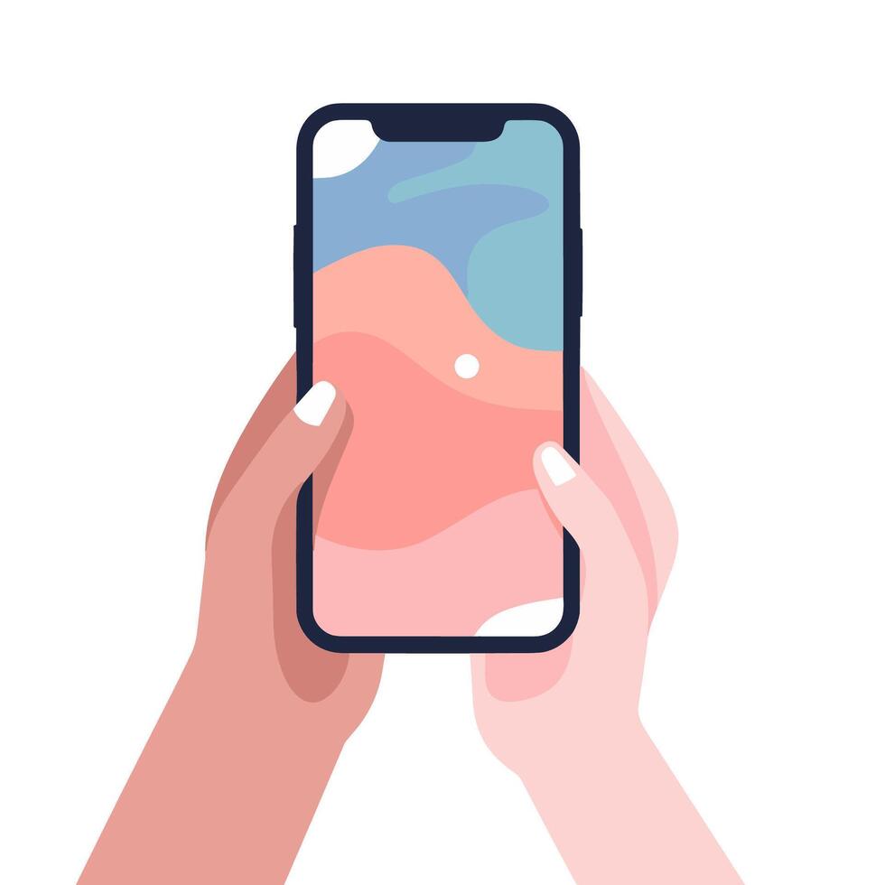 Hands holding up a smartphone with a colorful background vector