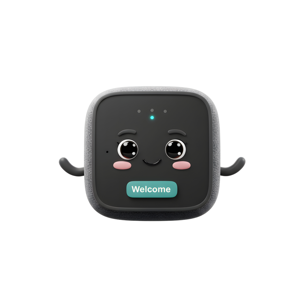 Cute Smart Home Hub with Animated Welcome Button on White Background png