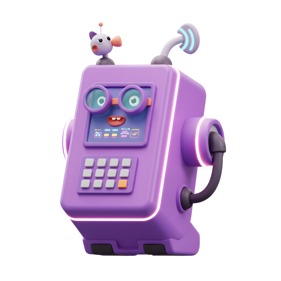 Cute Cartoon Robot Illustration with Display and Button Pad Isolated png