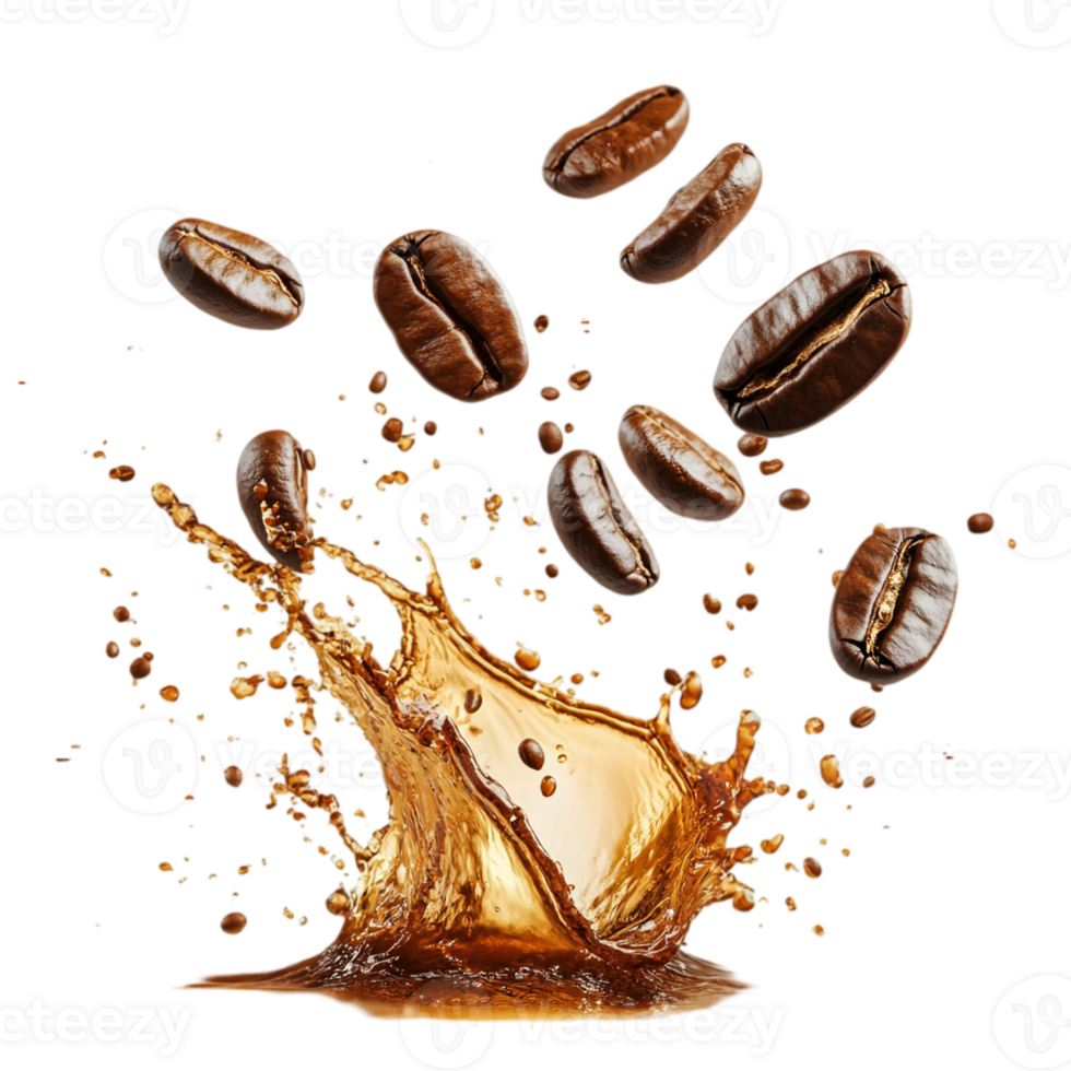 Coffee Beans Splash Brown Liquid Drink hot dark isolated on transparent background png