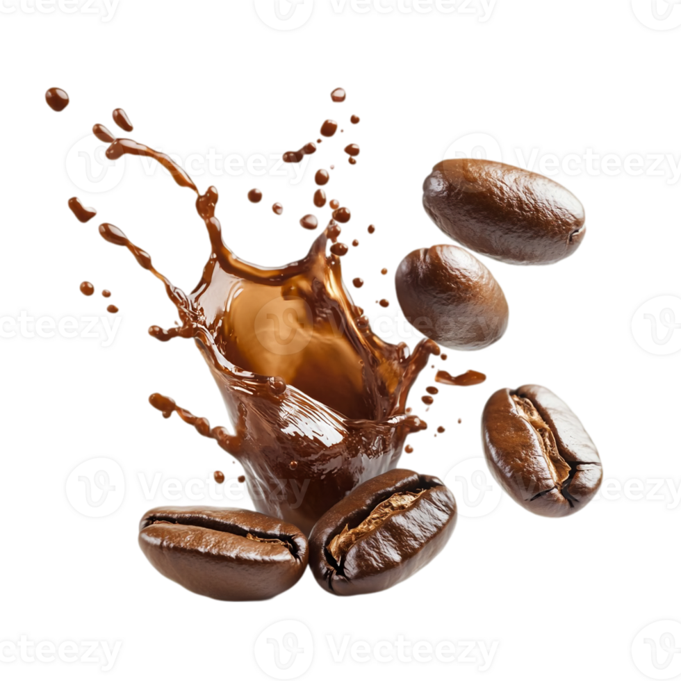 Dark Roasted Coffee Beans Splash Brown hot rich isolated on transparent background png