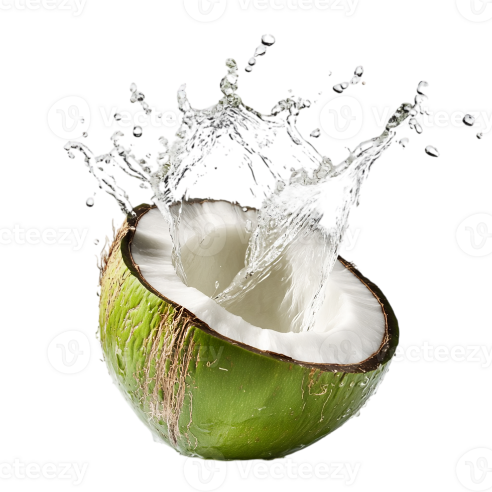 Refreshing Green Coconut Water Splash sea food isolated on transparent background png