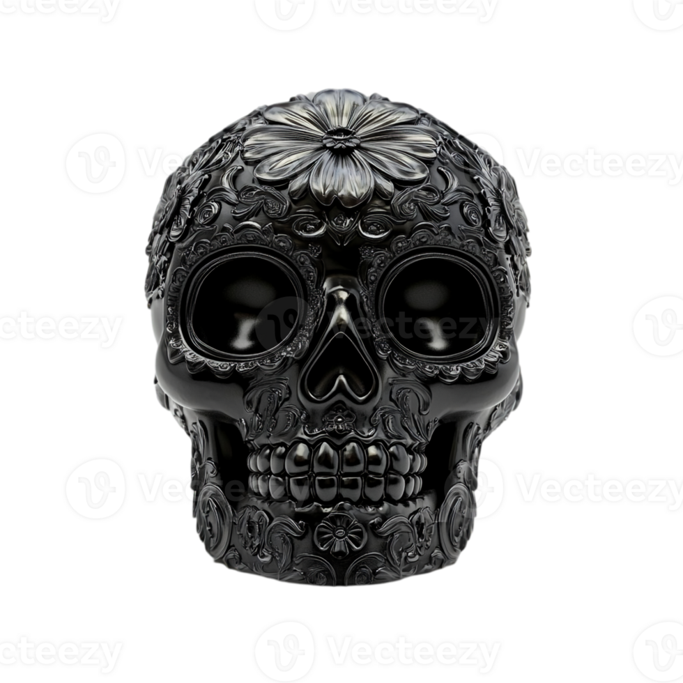 Elegant Black Sugar Skull Floral Design of 3d day isolated on transparent background png