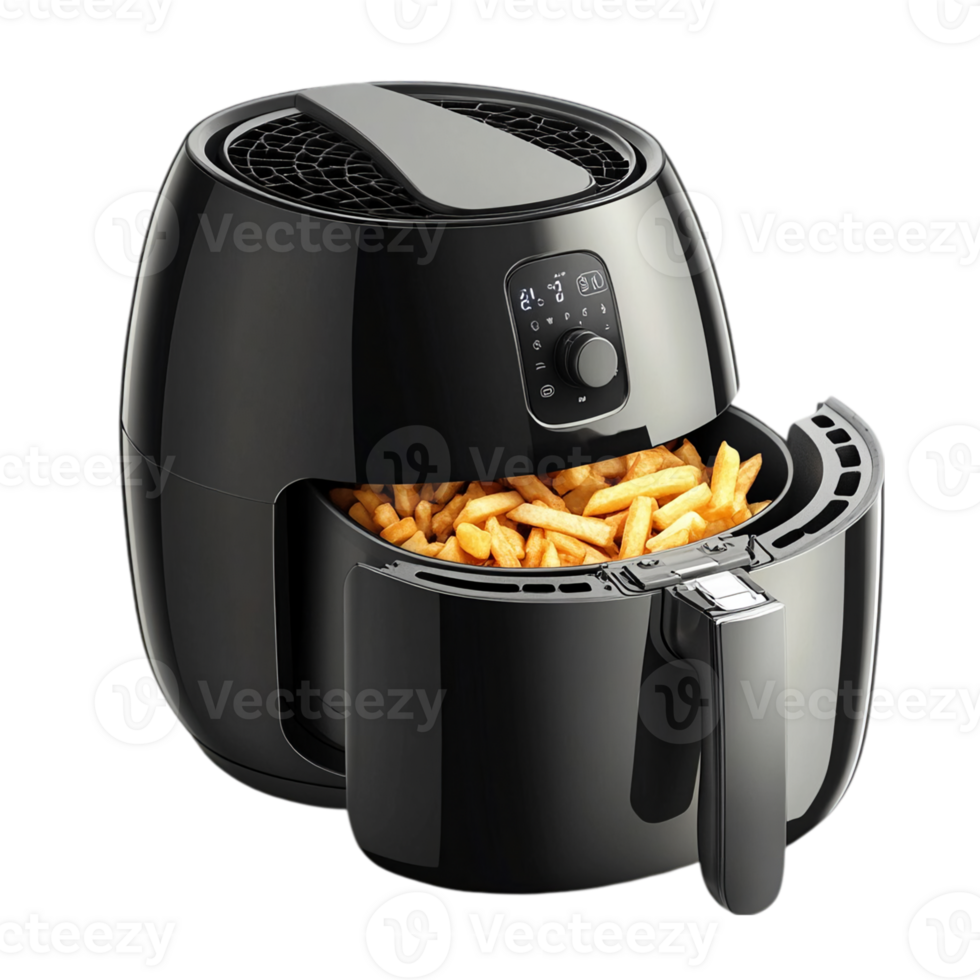 Digital Air Fryer Cooking French Fries Hot Eat isolated on transparent background png