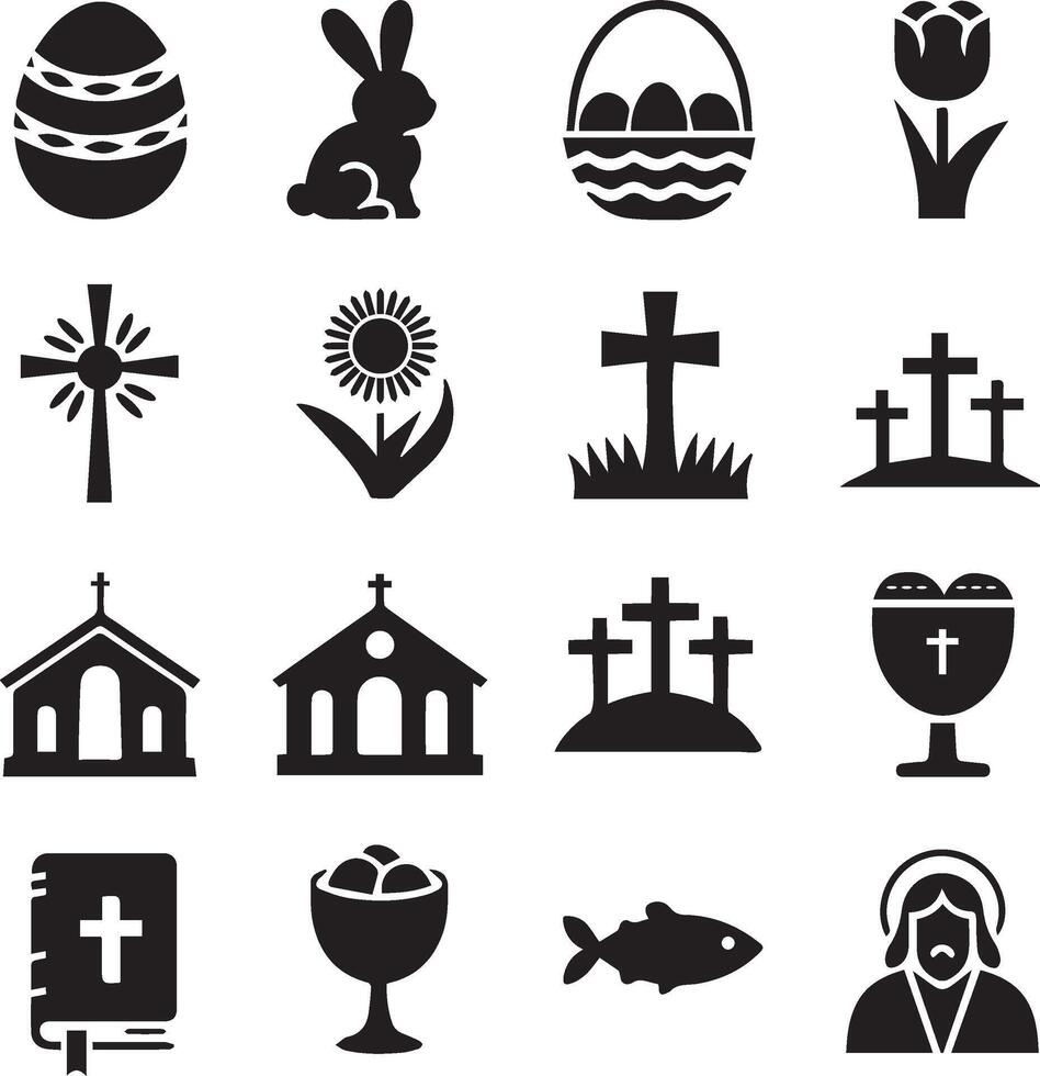 easter icons set silhouette illustration vector