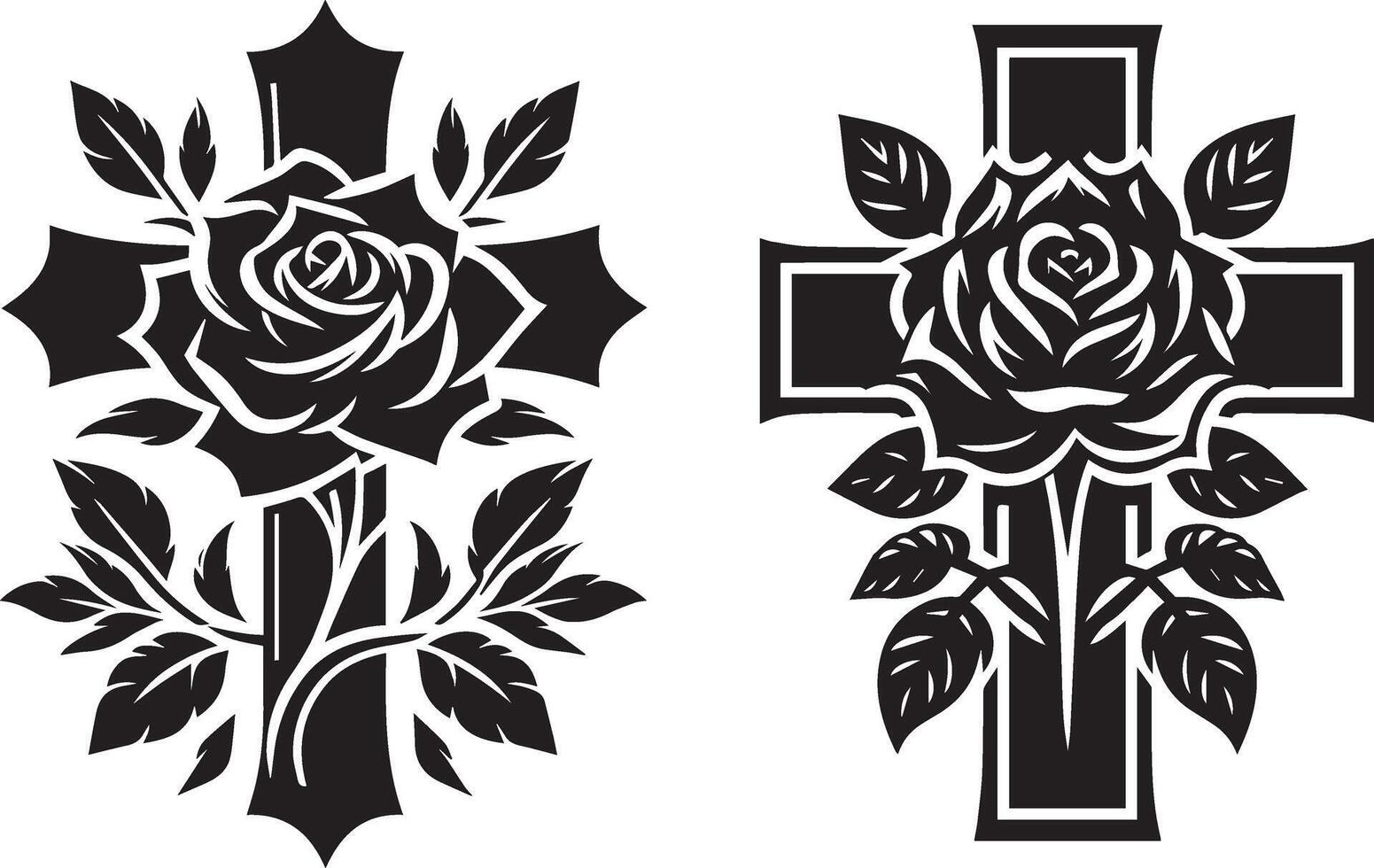 Cross and Roses Silhouette design vector