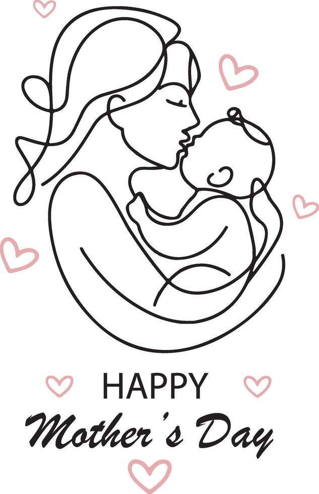 happy mother's day card with a mother and her baby vector