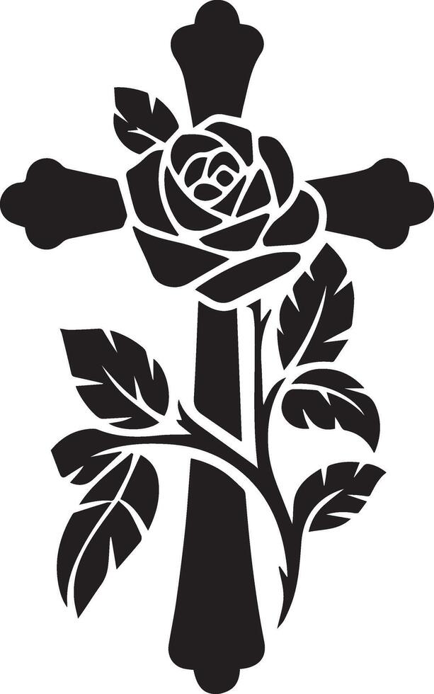 Cross and Roses Silhouette art vector