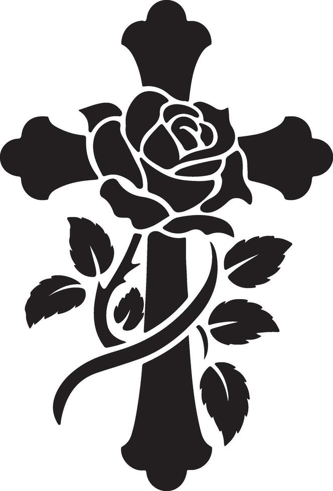 Good Friday a black white cross with a rose on it vector