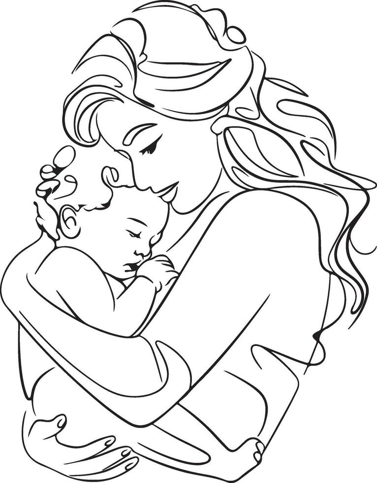 mother and baby coloring pages vector