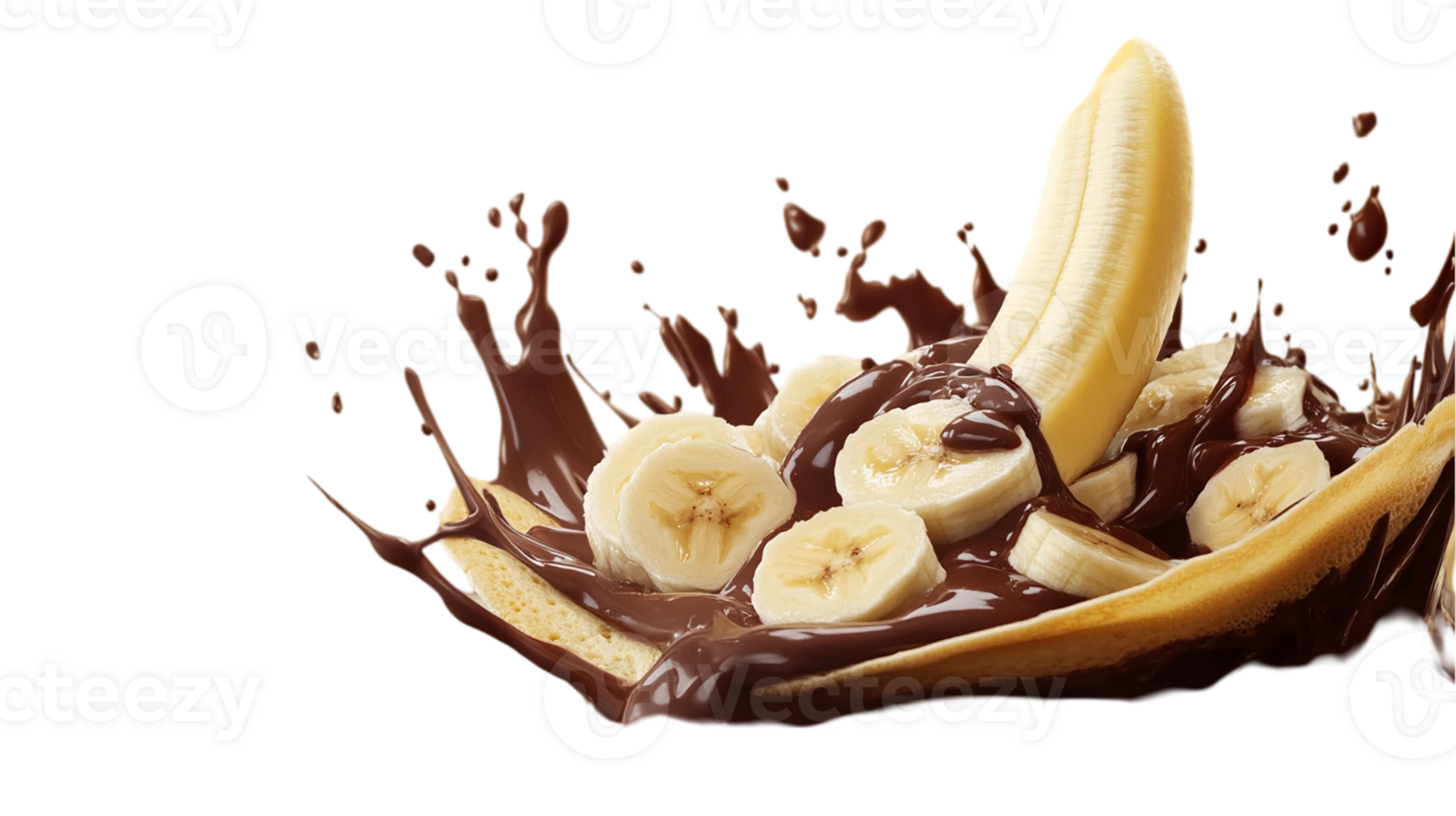 Delicious Crepes with Chocolate and Banana, Isolated Background, Food Photography png