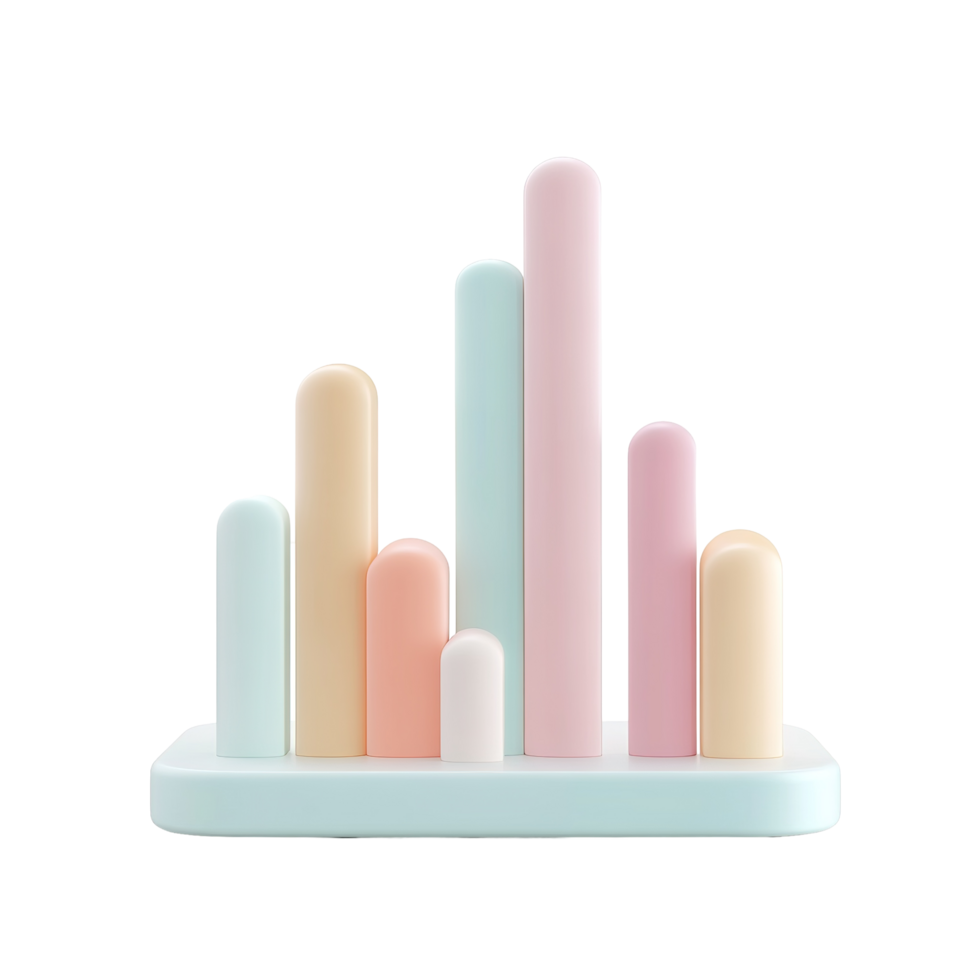 Pastel Colored Cylinders Arranged In A Bar Graph Style Isolated on Transparent Background png