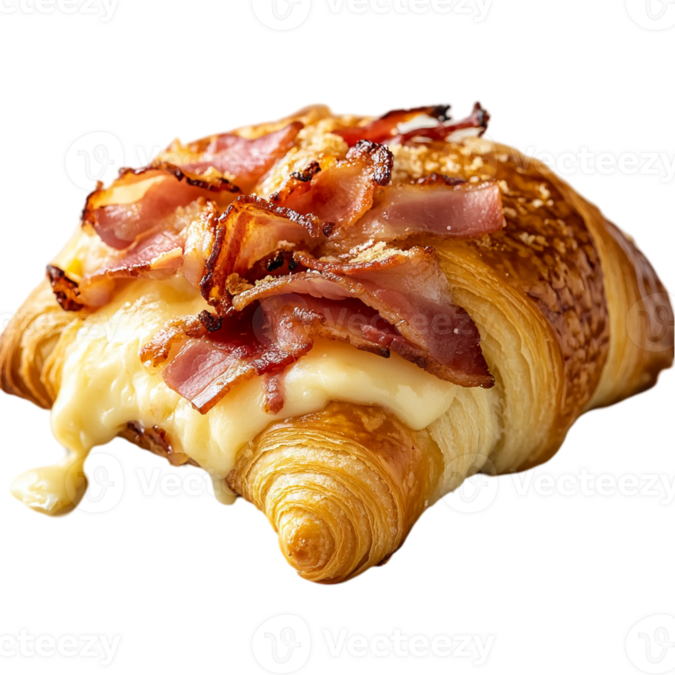 Delicious Croissant with Cheese, Ham, and Bacon Breakfast png