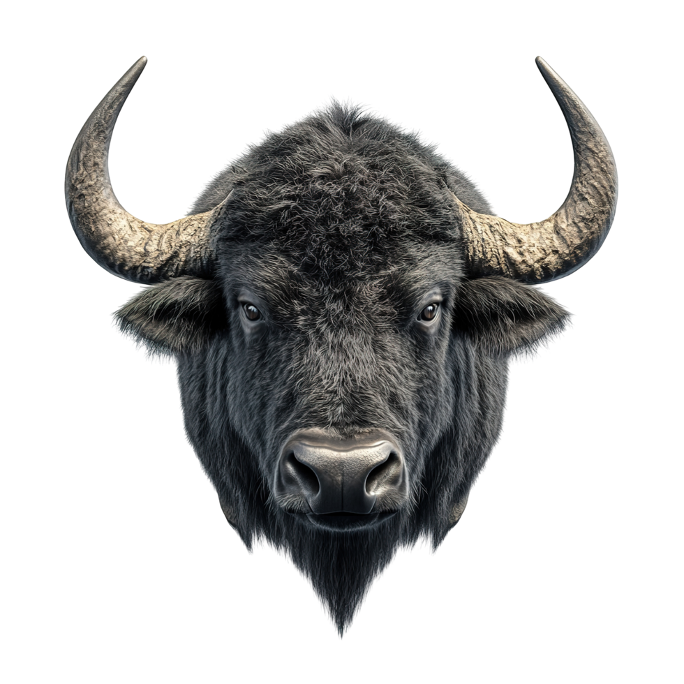 Majestic Water Buffalo Head With Large Horns Isolated on Transparent Background png