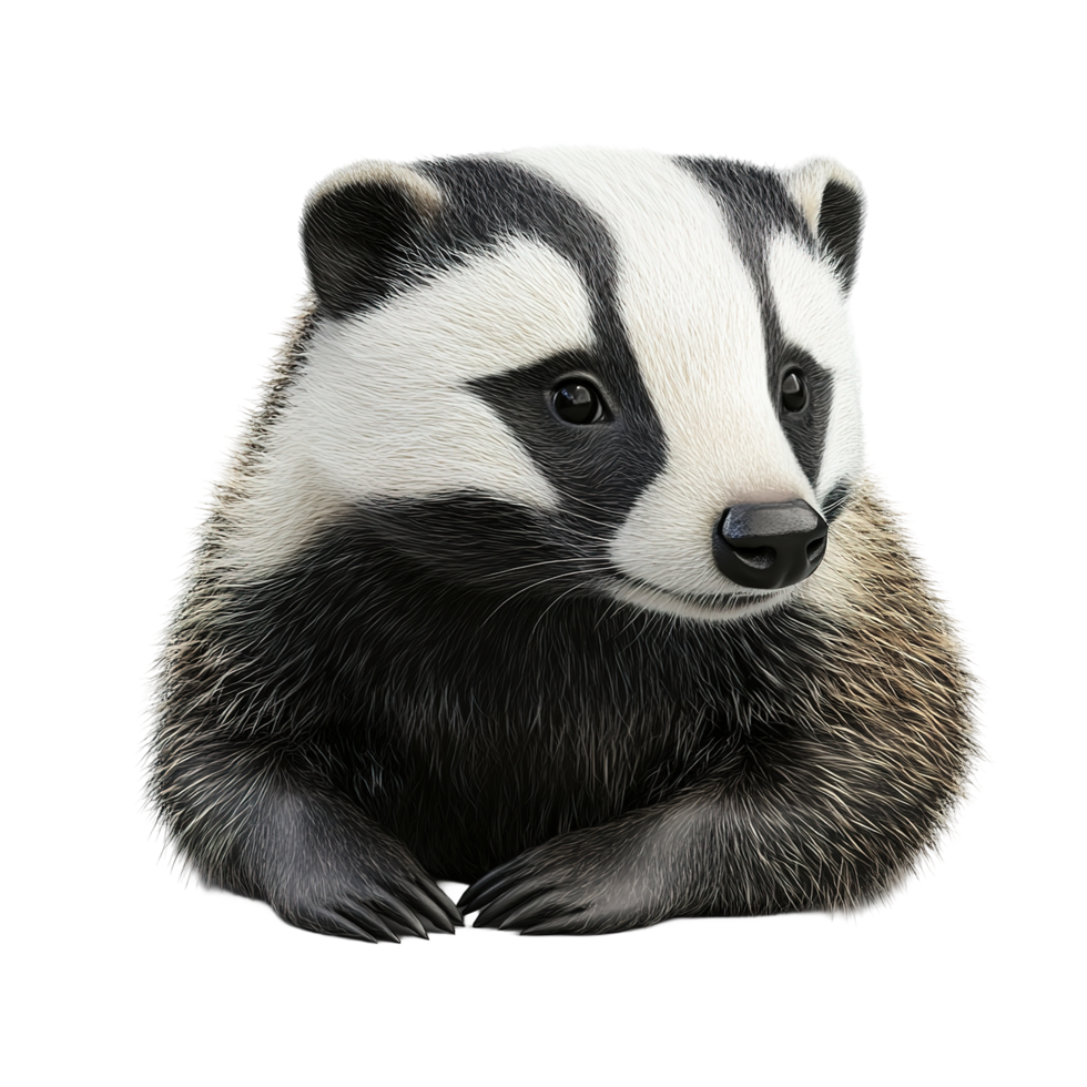 Adorable European Badger Cub Portrait Close Up Isolated on Transparent Background png