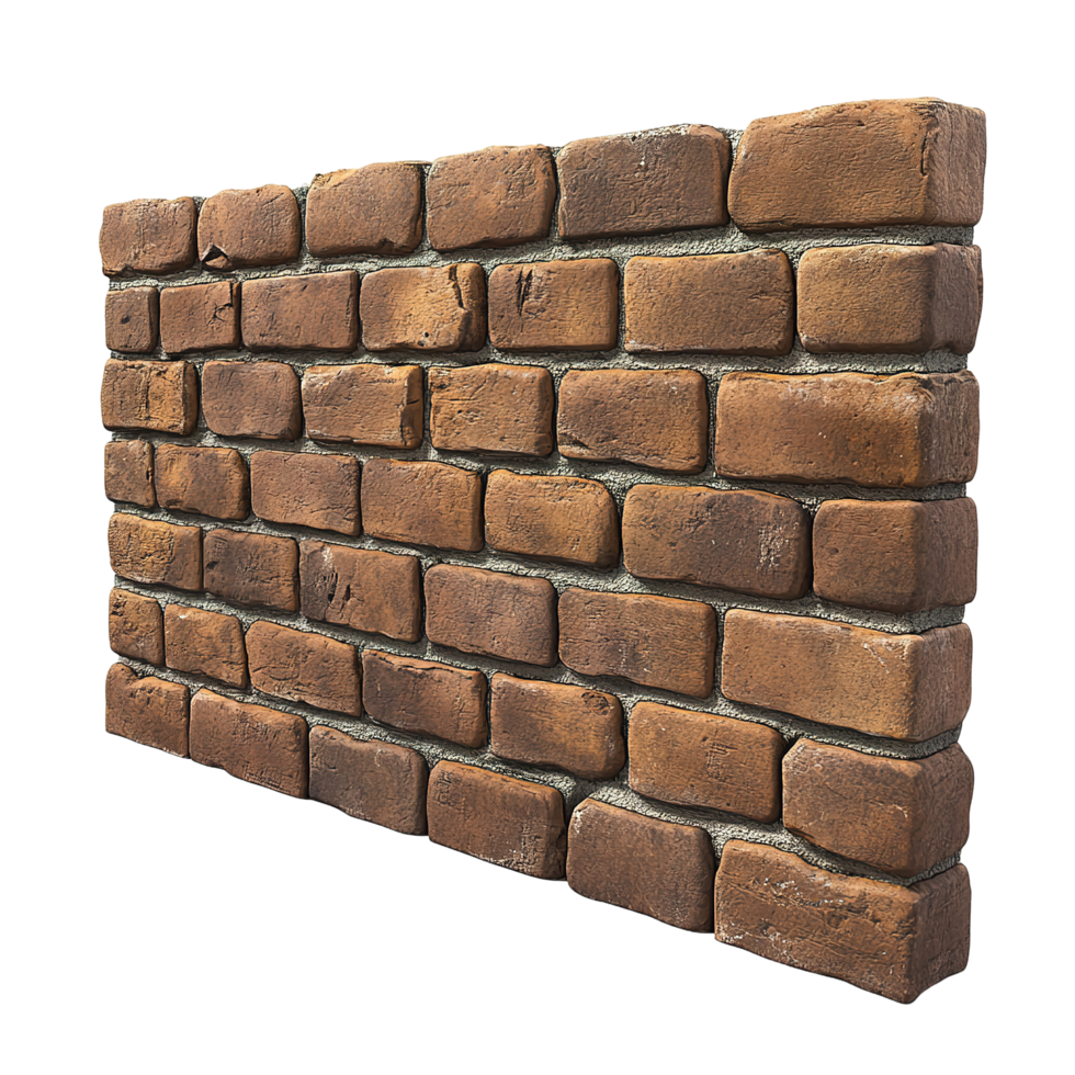 Angled view of a rustic brown brick wall Isolated on Transparent Background png