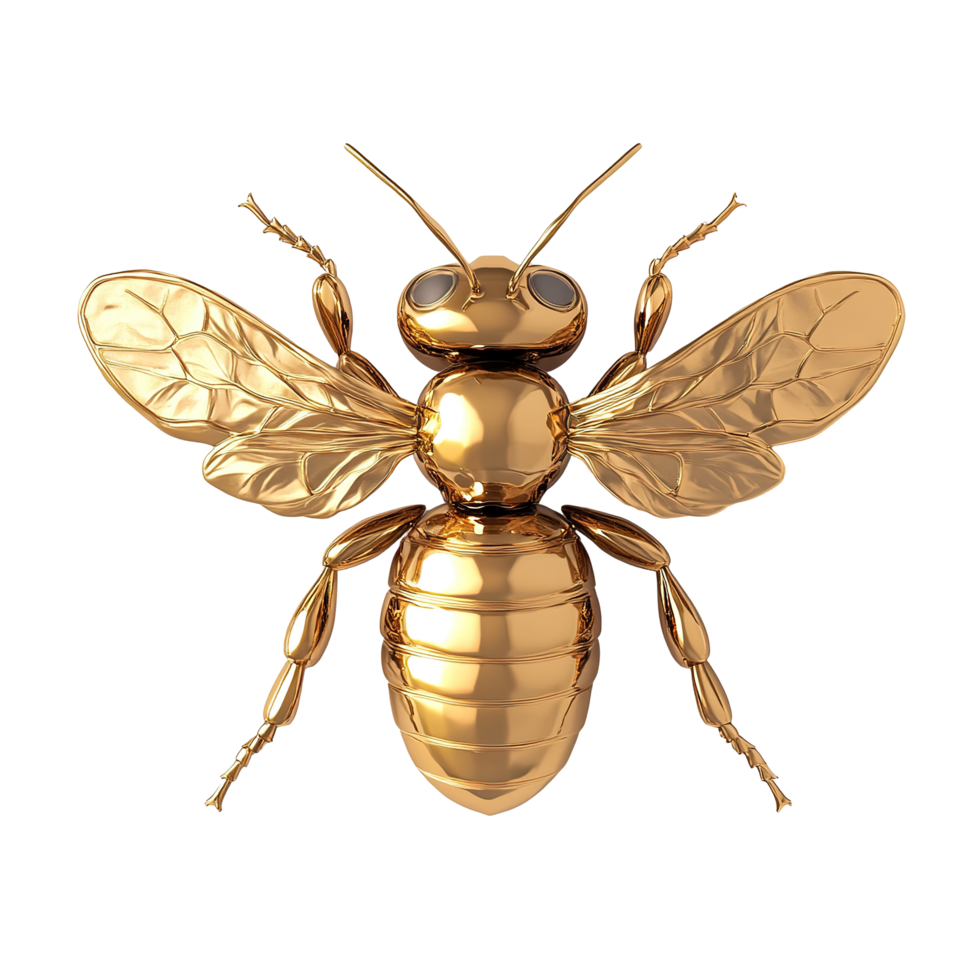 Golden Bee Sculpture Artistic Rendering Design Isolated on Transparent Background png