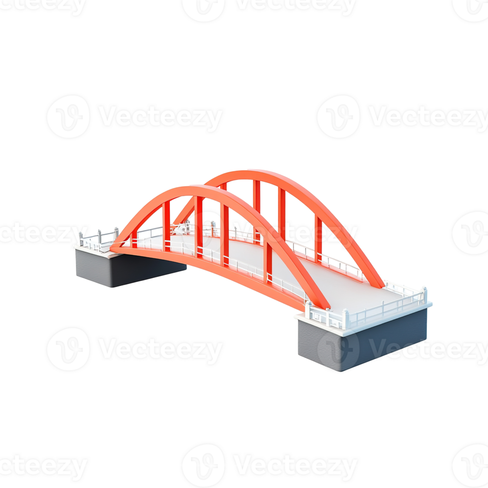 Orange Arch Bridge Model Three Dimensional Render Isolated on Transparent Background. png