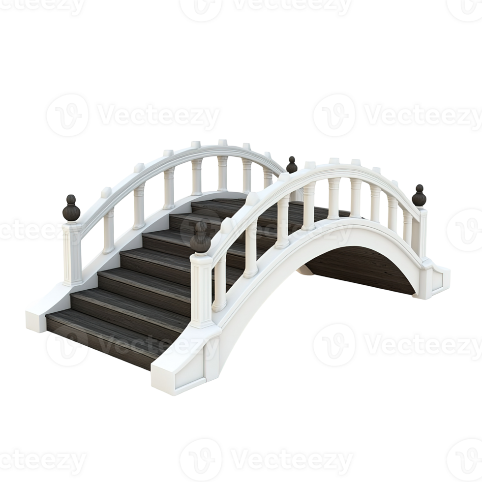Elegant White Arch Bridge with Wooden Steps Isolated on Transparent Background. png