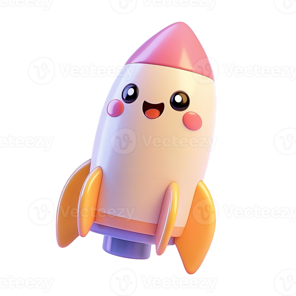 Happy Cartoon Rocket Soaring Through Space Isolated on Transparent Background. png