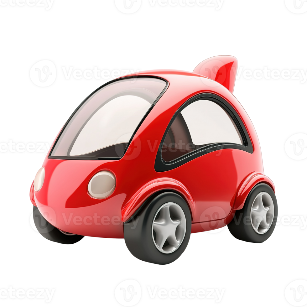 A shiny red toy car design is shown, Isolated on Transparent Background. png