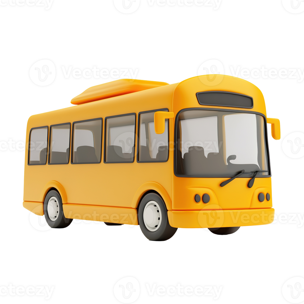 A cartoon style yellow bus is shown Isolated on Transparent Background. png