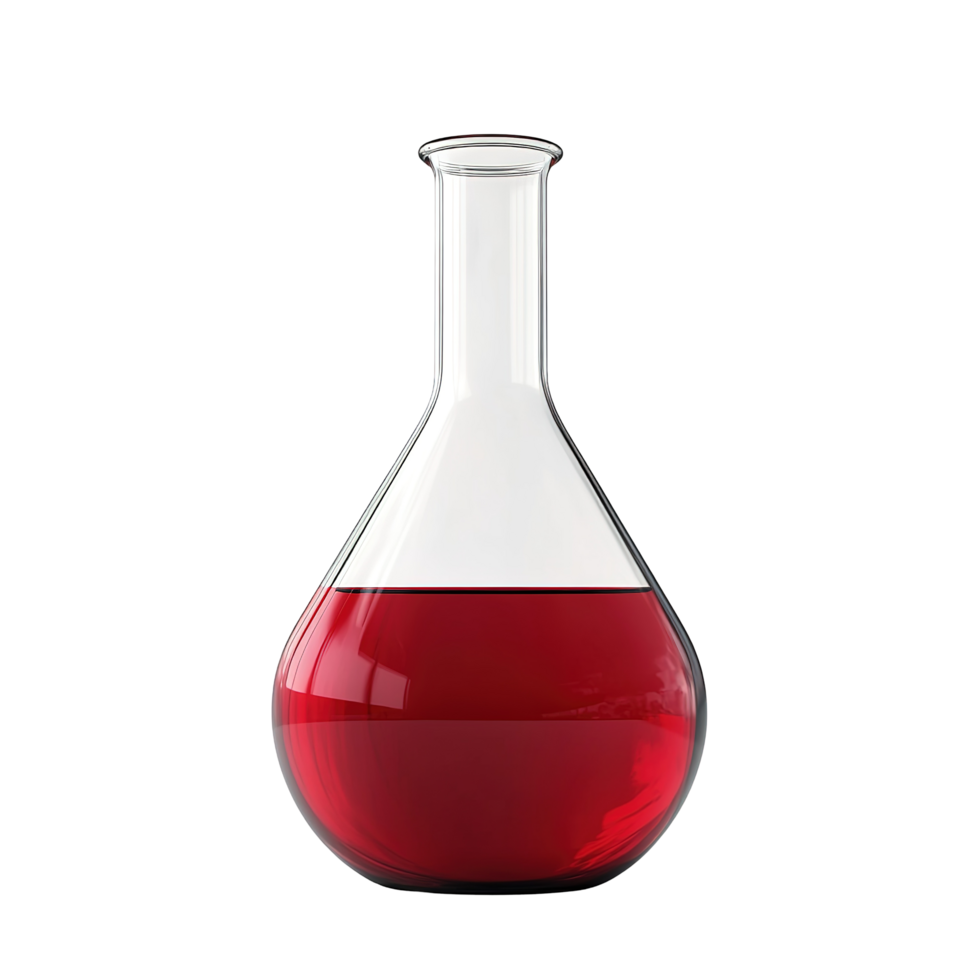 Glass Erlenmeyer Flask Filled With Red Liquid Isolated on Transparent Background. png