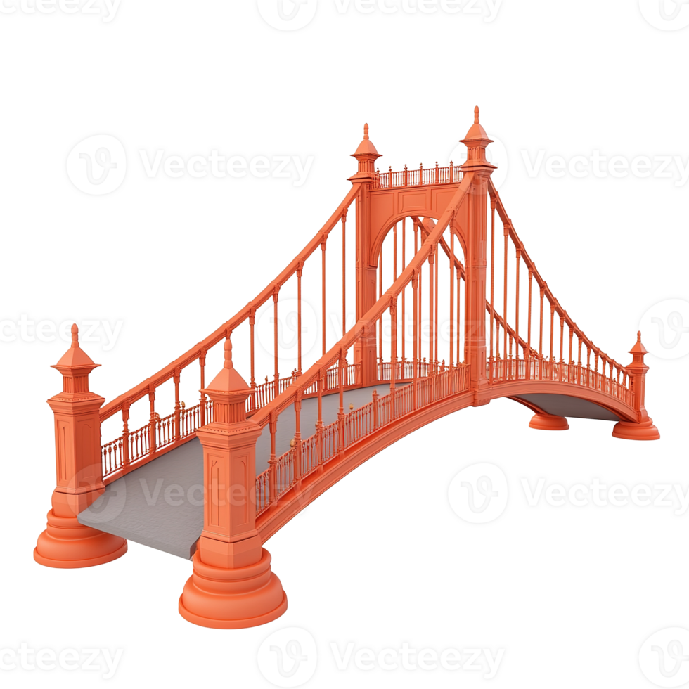 Orange suspension bridge architectural model design, Isolated on Transparent Background. png