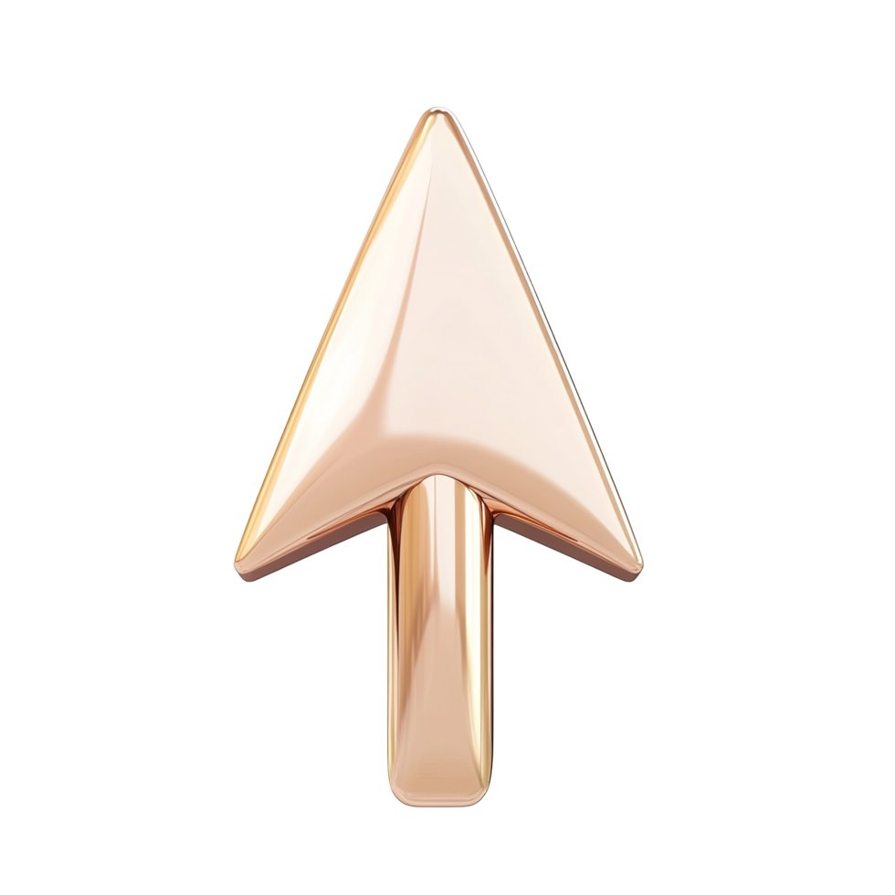 Rose Gold Metallic Cursor Arrow Icon Design Isolated on Transparent Background. png