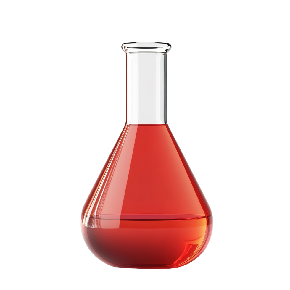 Glass Erlenmeyer Flask Filled With Red Liquid, Isolated on Transparent Background. png