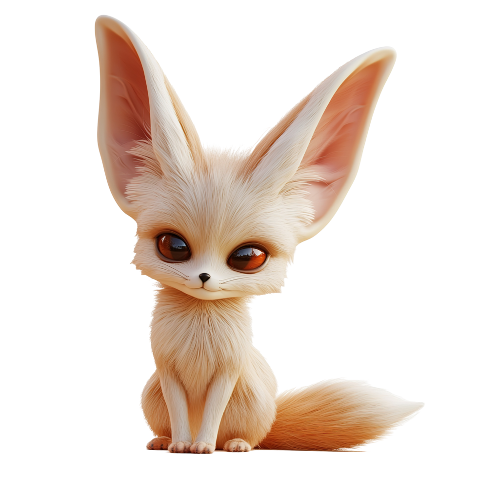 Adorable Fennec Fox Digitally Rendered Sitting Isolated on Transparent Background. png