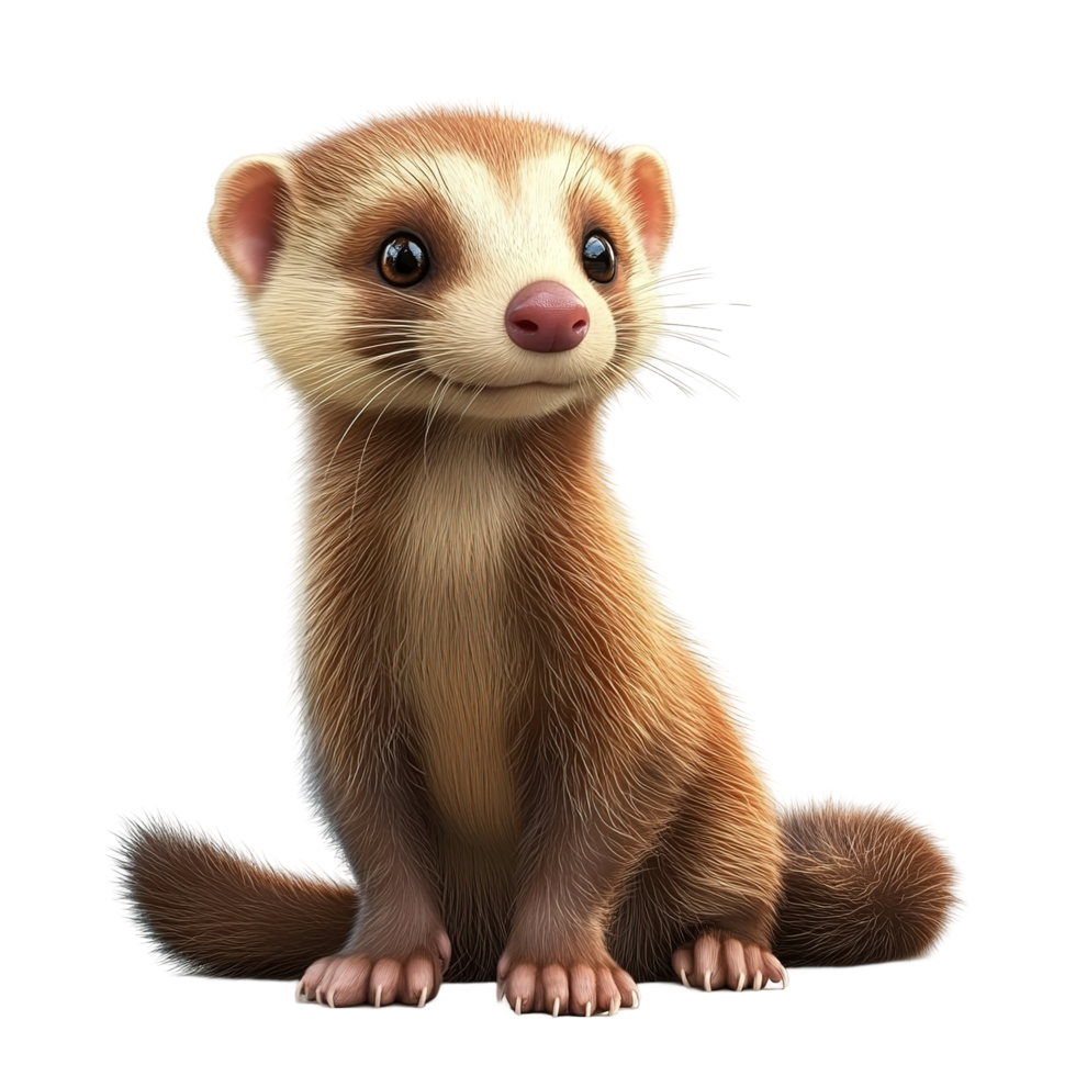 Adorable Young Ferret Sitting and Looking Up Isolated on Transparent Background. png