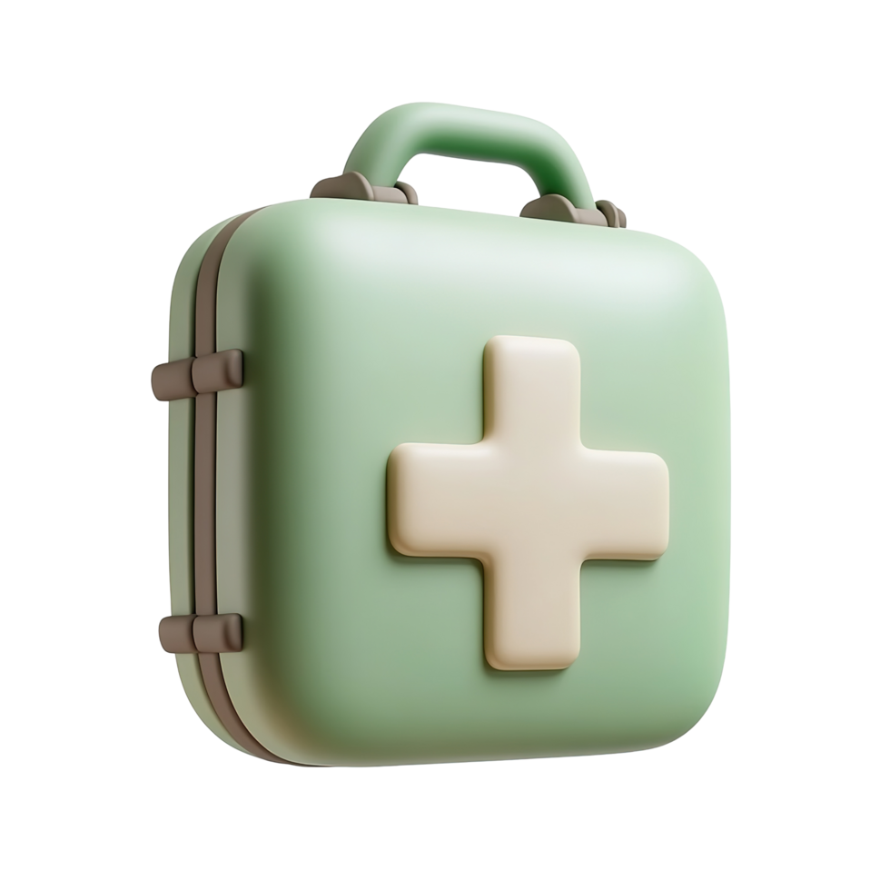 A 3D Render of a Green First Aid Kit Isolated on Transparent Background. png