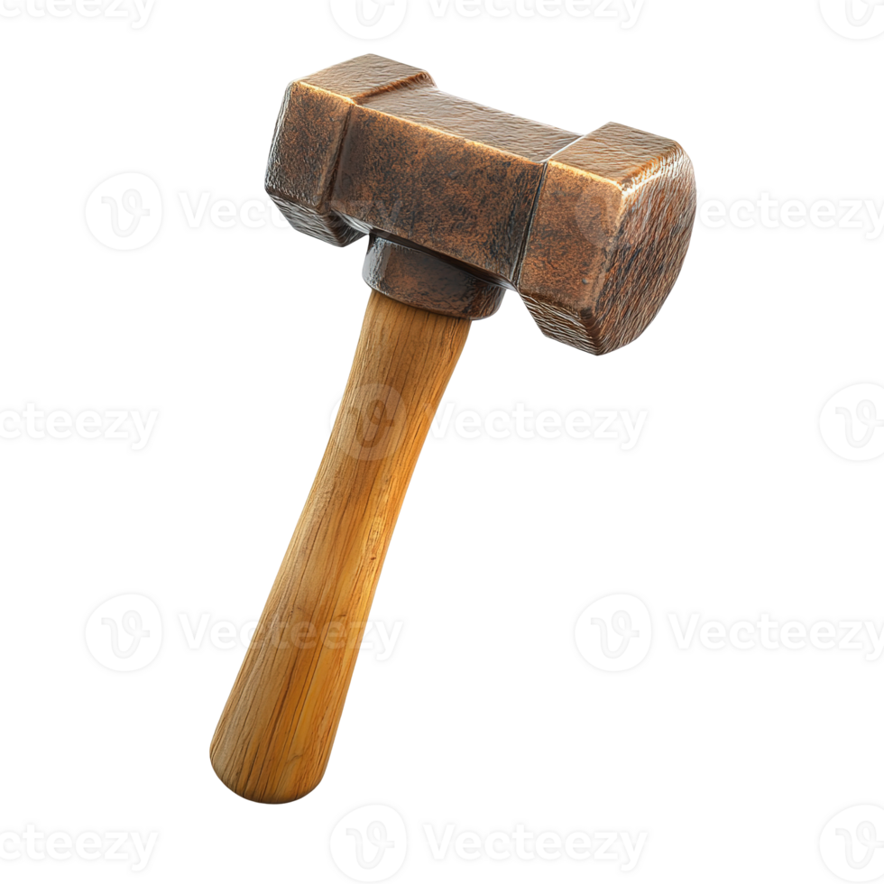 Bronze Hammer With Wooden Handle Isolated on Transparent Background. png
