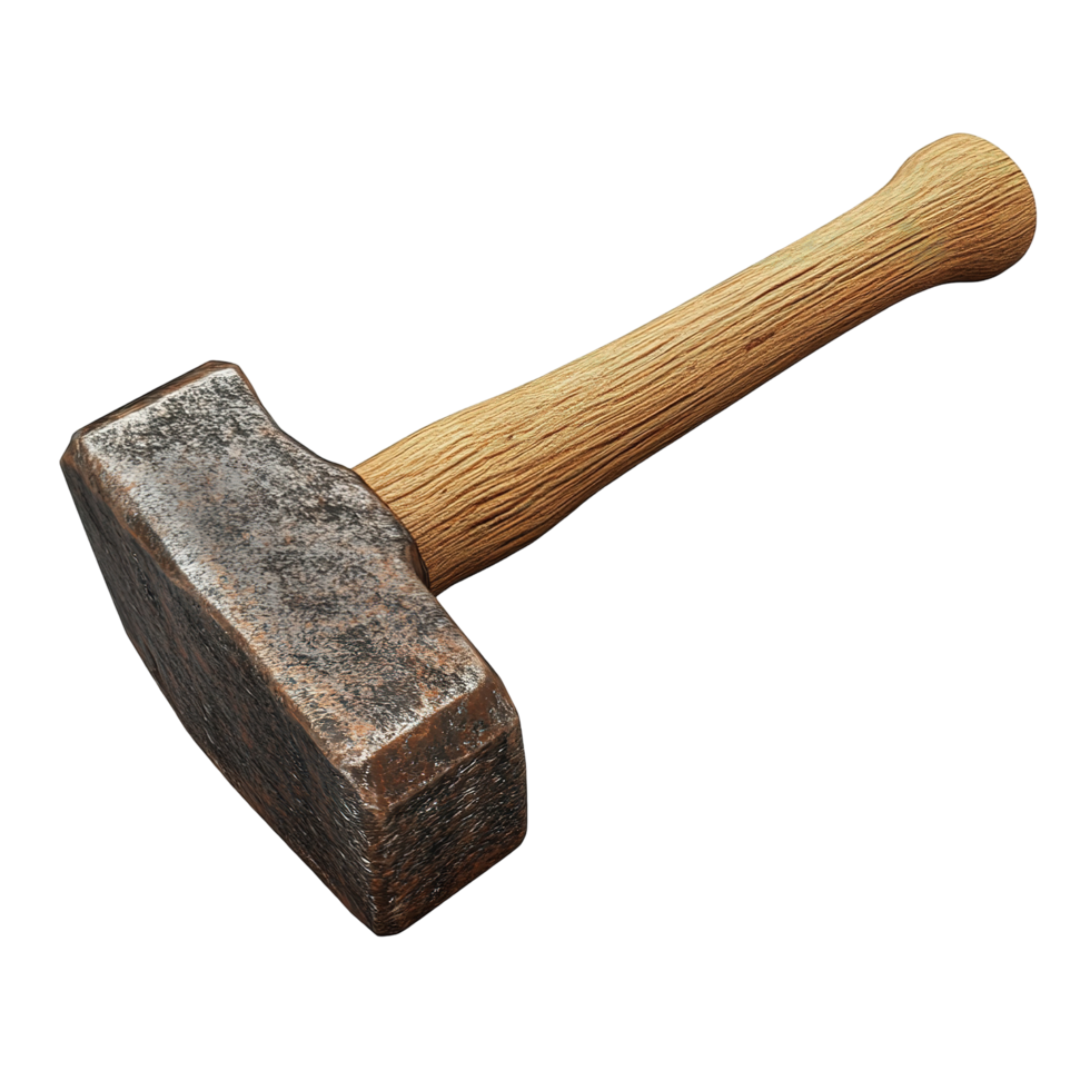 A weathered metal sledgehammer with a wooden handle, Isolated on Transparent Background. png