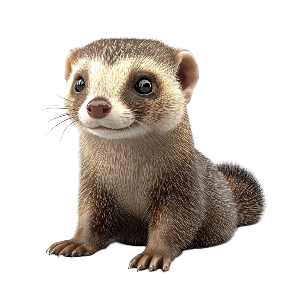 Adorable Baby Ferret Sitting Quietly And Looking Up Isolated on Transparent Background. png