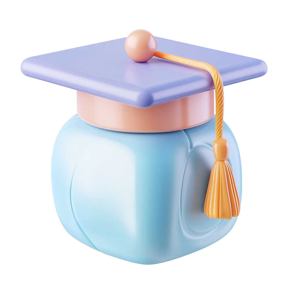 Graduation cap and gown three dimensional render, Isolated on Transparent Background. png