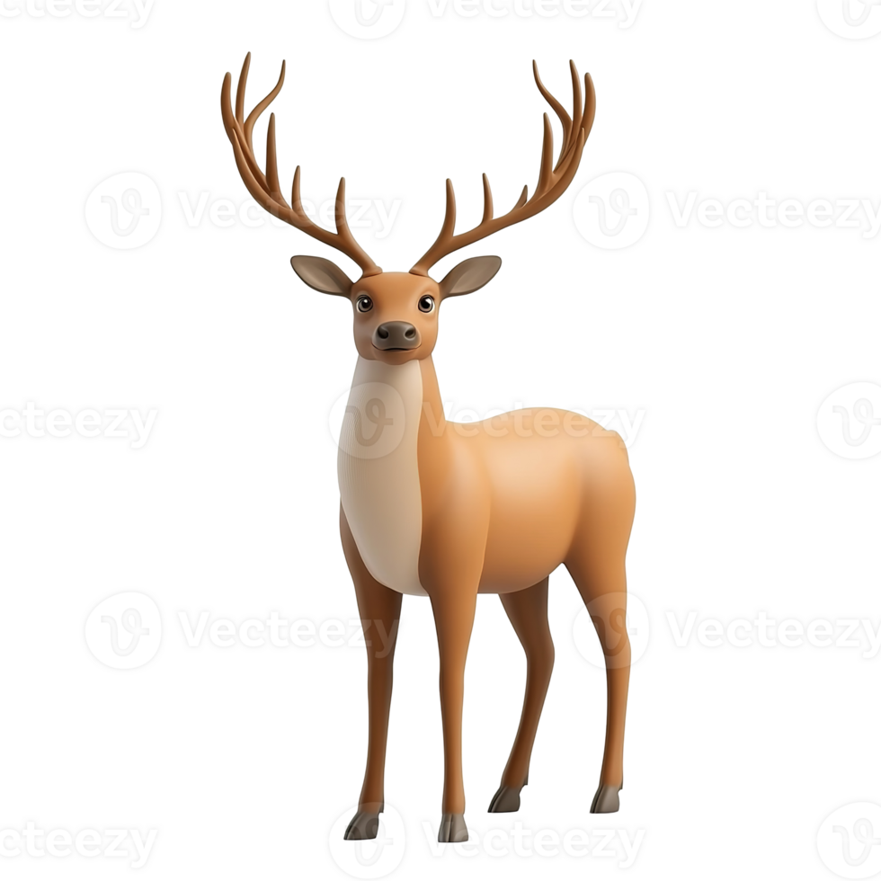 A Cartoon Deer Stands Isolated on Transparent Background. png
