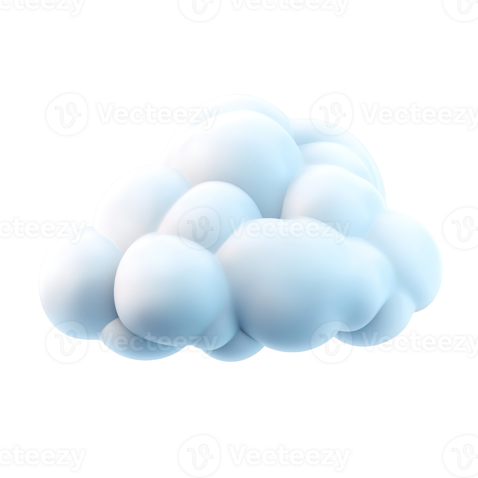 A three dimensional rendering of a fluffy white cloud, Isolated on Transparent Background. png