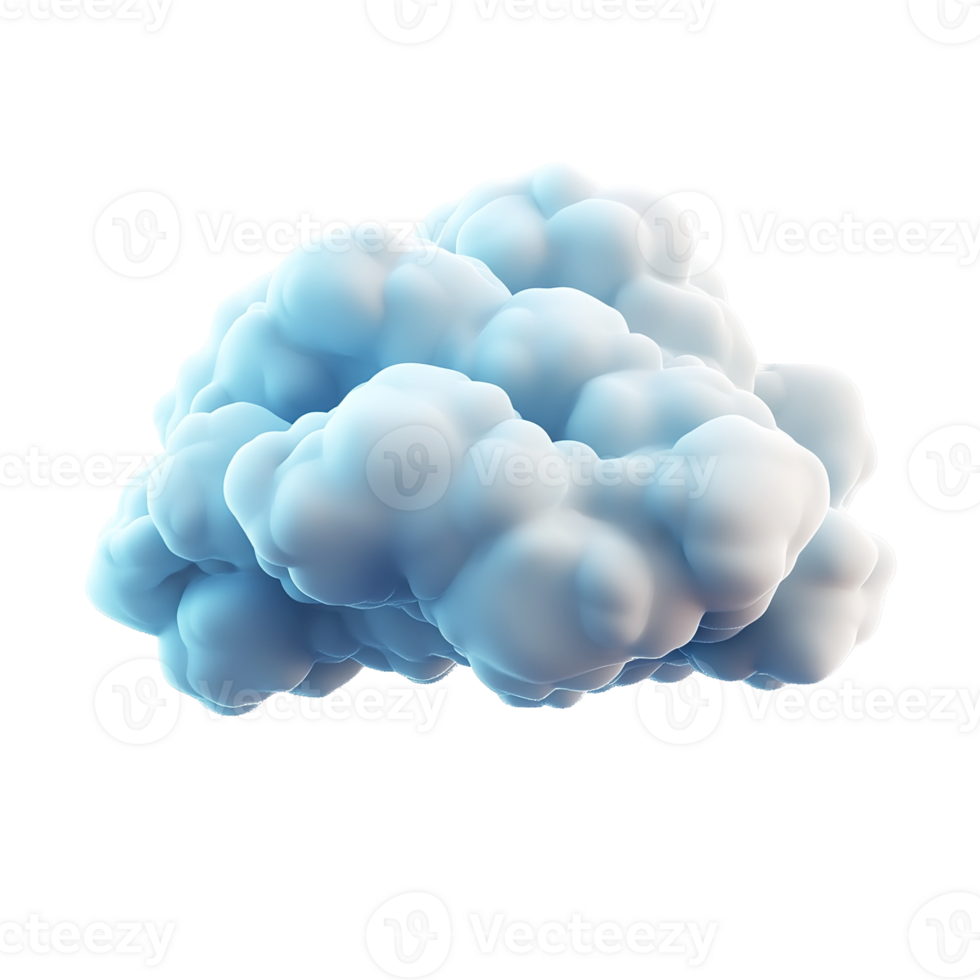Abstract Render of a Blue Cloudlike Formation Isolated on Transparent Background. png