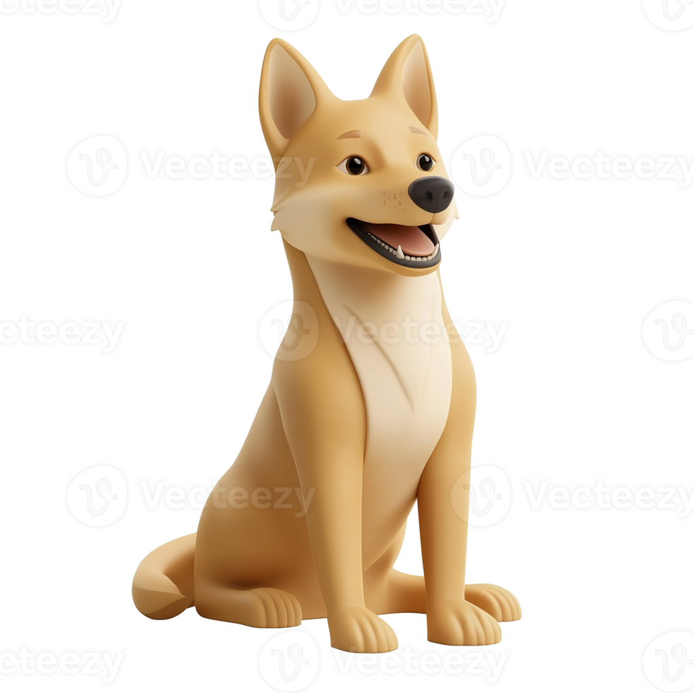 A Happy Light Brown Cartoon Dog Sitting Isolated on Transparent Background. png