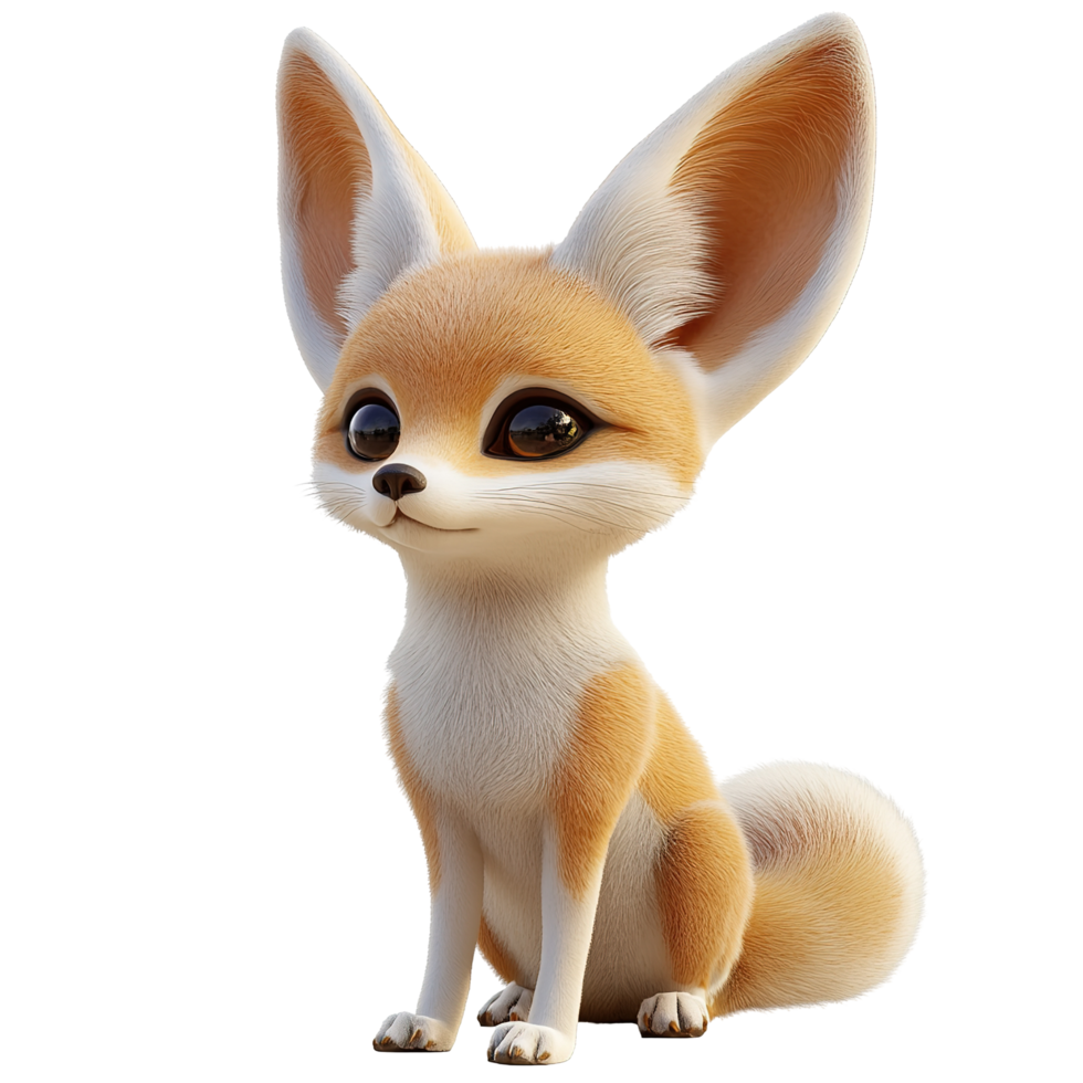 Adorable Cartoon Fennec Fox Sitting Contentedly Isolated on Transparent Background. png