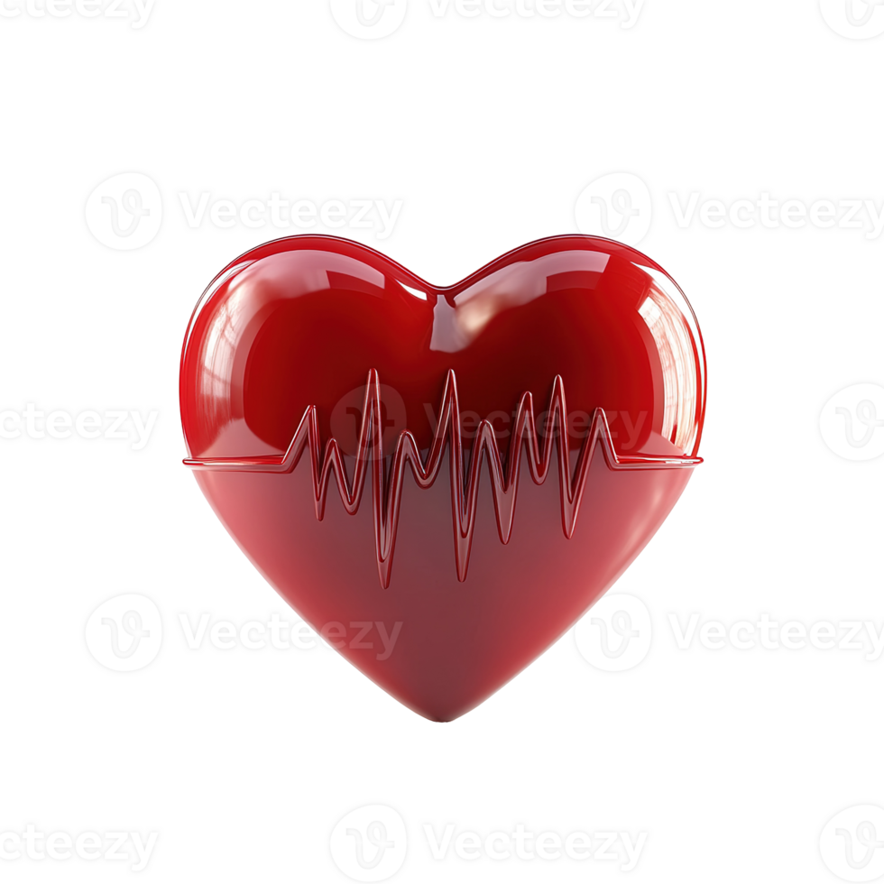 Red Heart with a Heartbeat Graphic Inside Isolated on Transparent Background. png